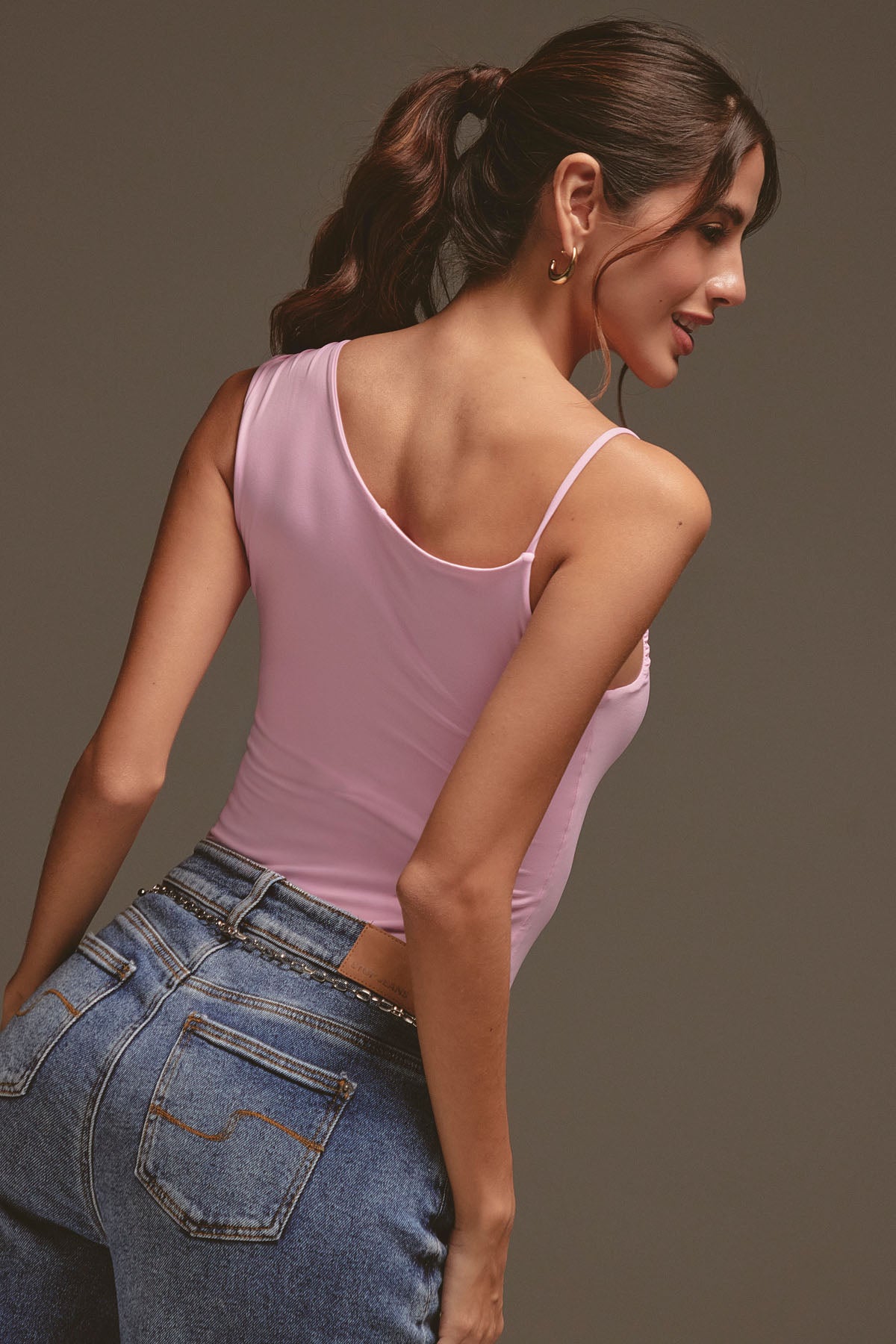 Body rosa claro con drapeado para mujer