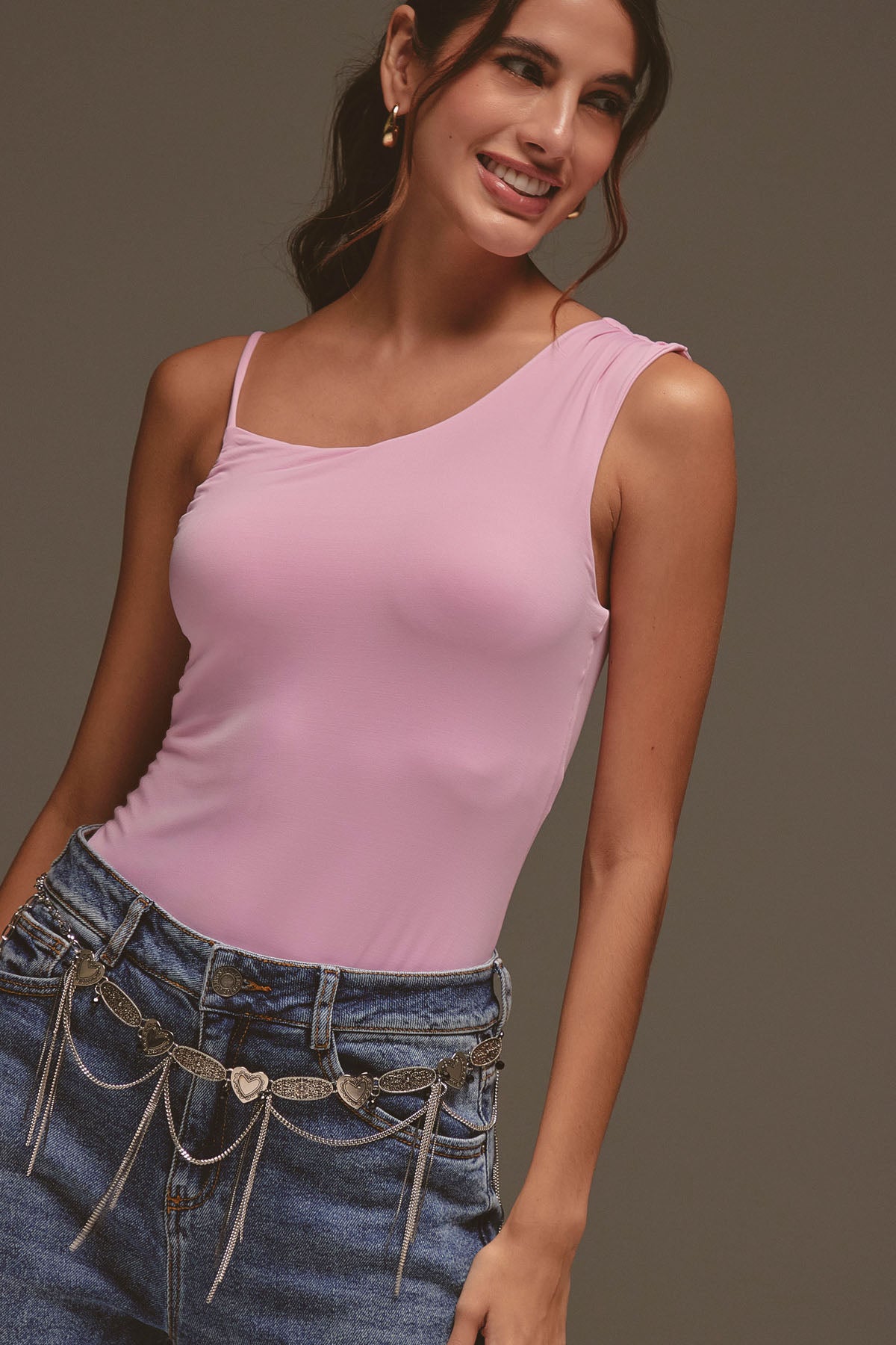 Body rosa claro con drapeado para mujer