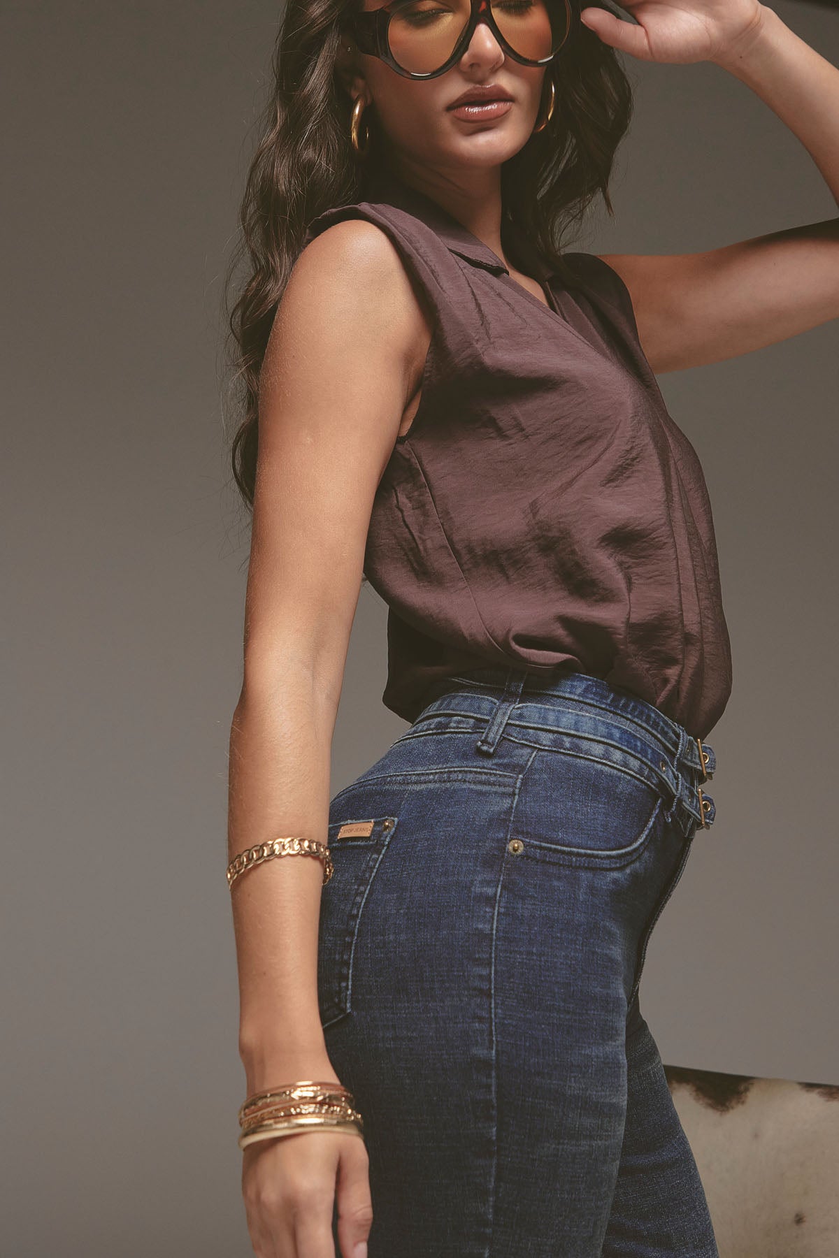 Body tipo camisero café oscuro para mujer