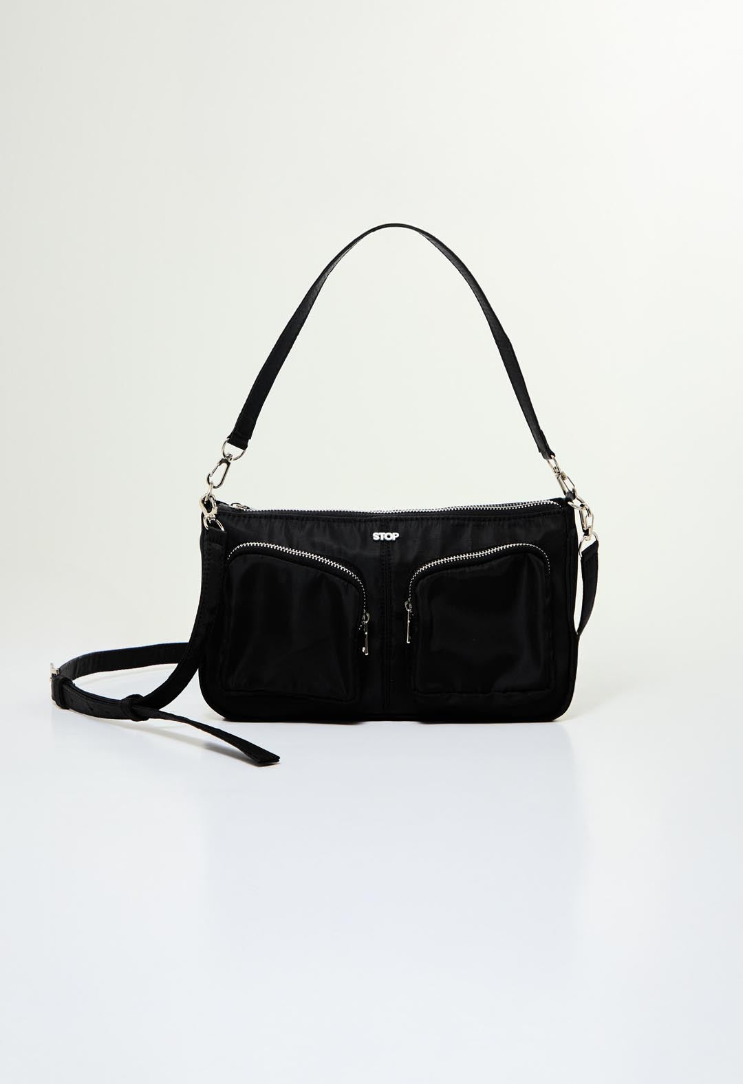 Bolso de hombro negro con doble bolsillo