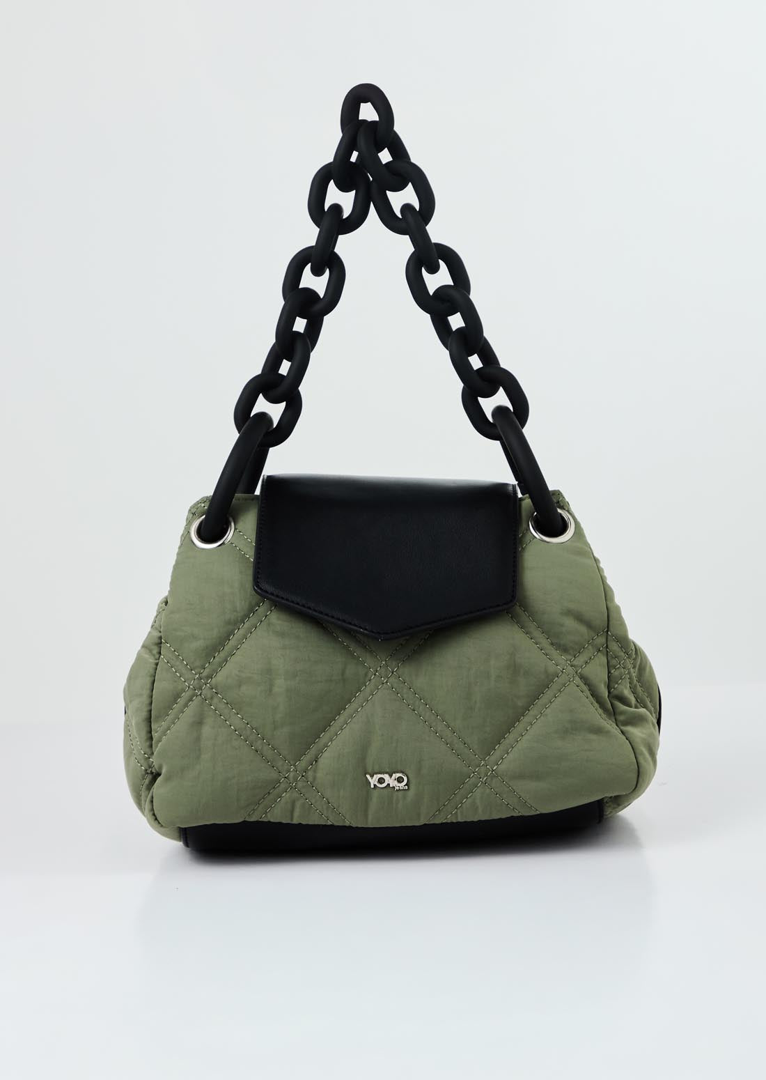 Bolso verde militar con cadena ancha mate