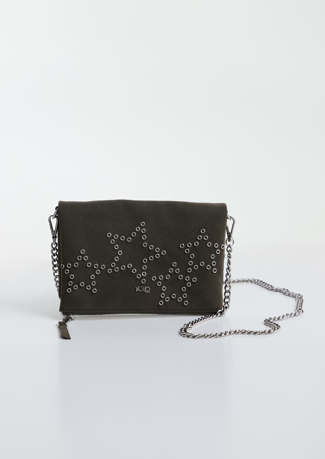 Bolso bandolera verde con taches para jóvenes