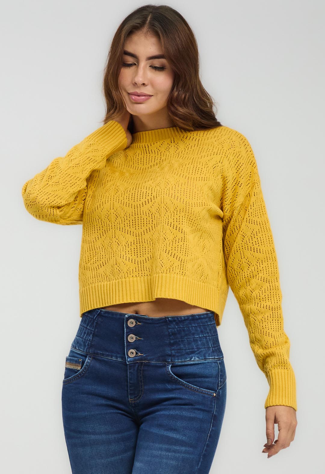 Buzo mostaza cuello redondo para mujeres