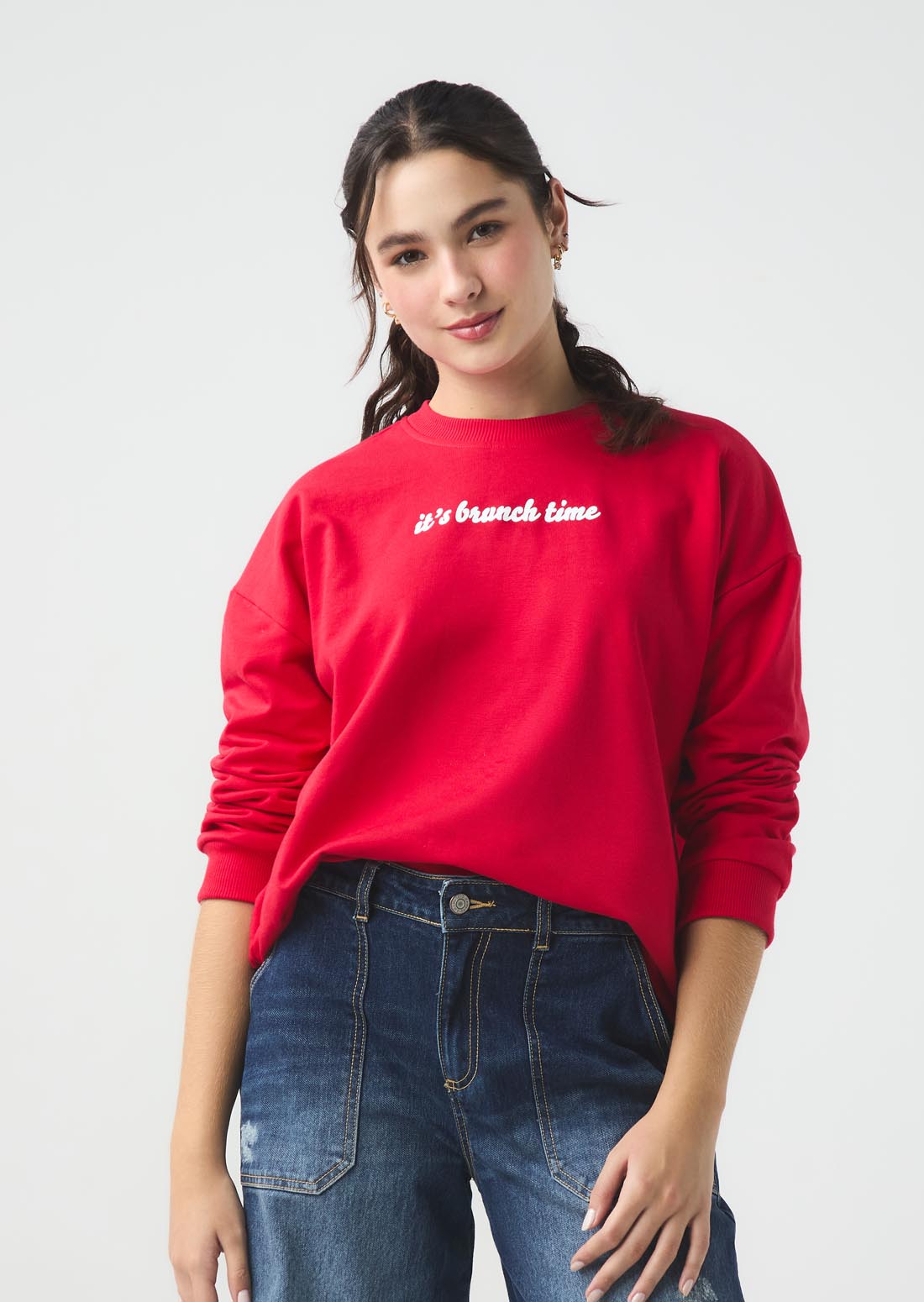 Buzo rojo estampado en ambas caras para jóvenes