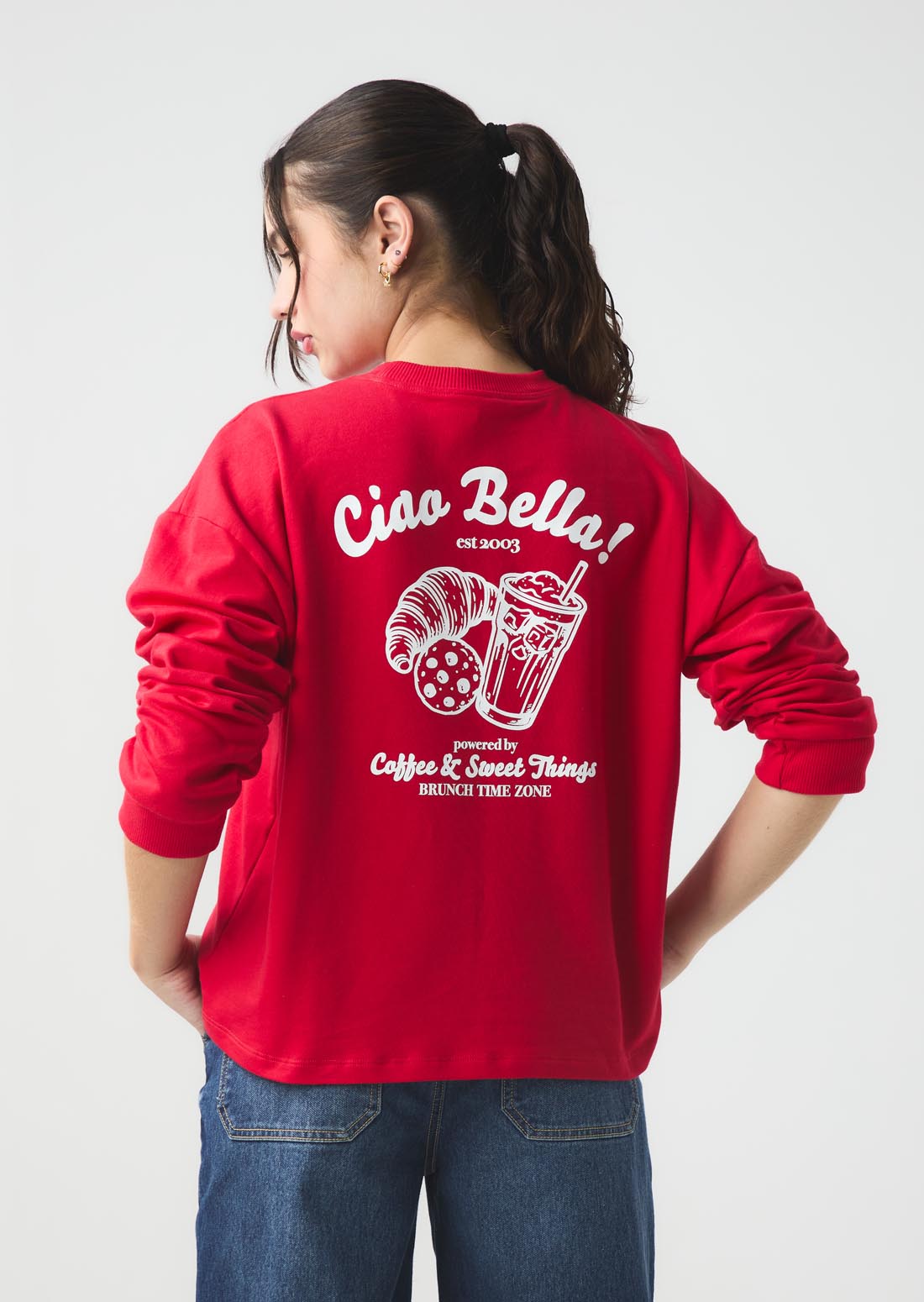 Buzo rojo estampado en ambas caras para jóvenes