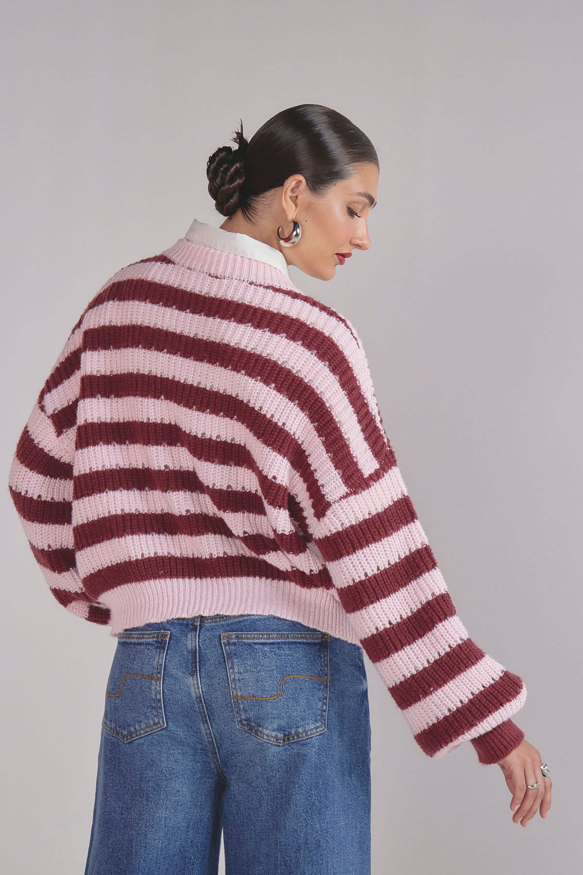 Buzo rosa claro tejido para mujer