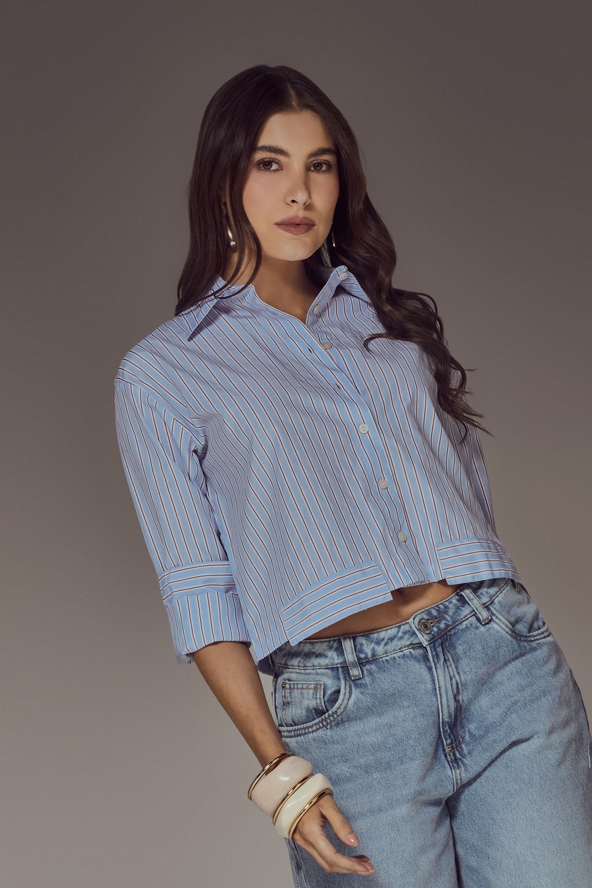 Camisa a rayas azul para mujer
