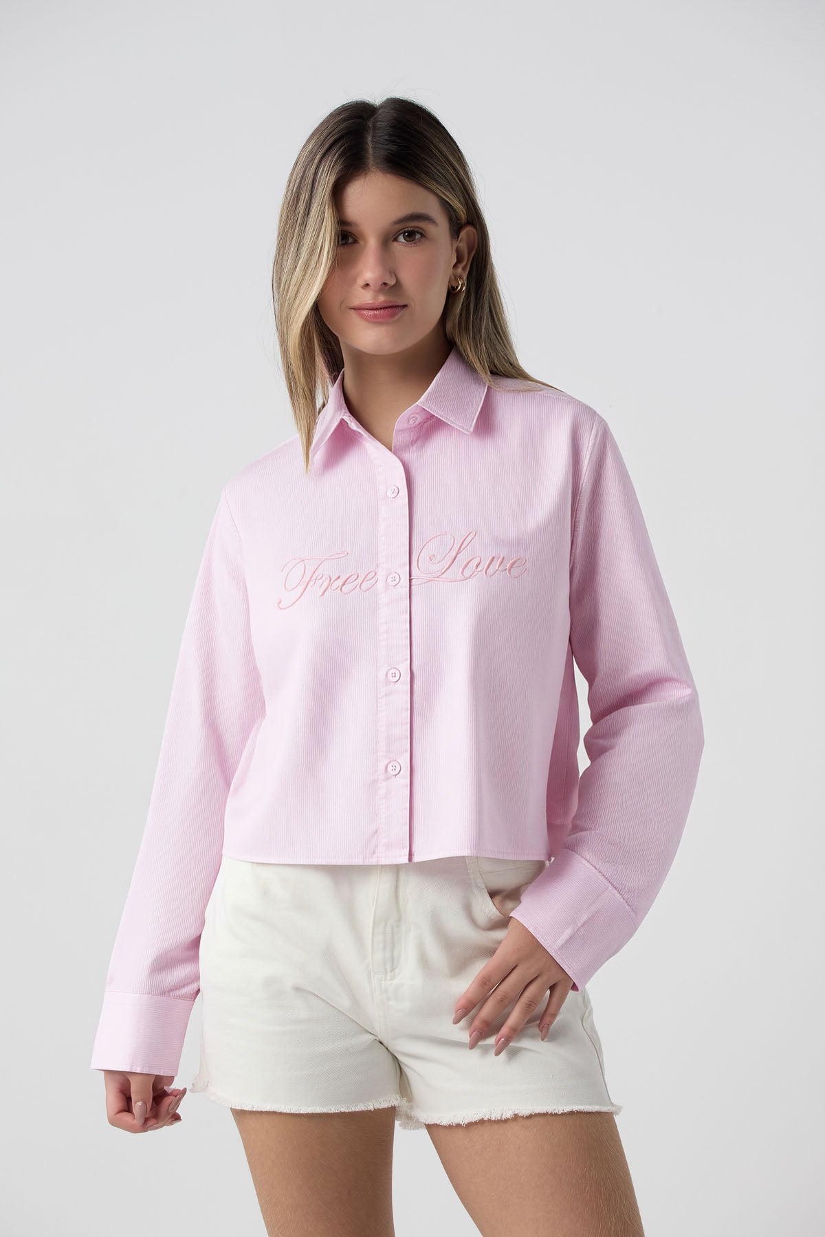 Camisa a rayas rosa claro para jóvenes