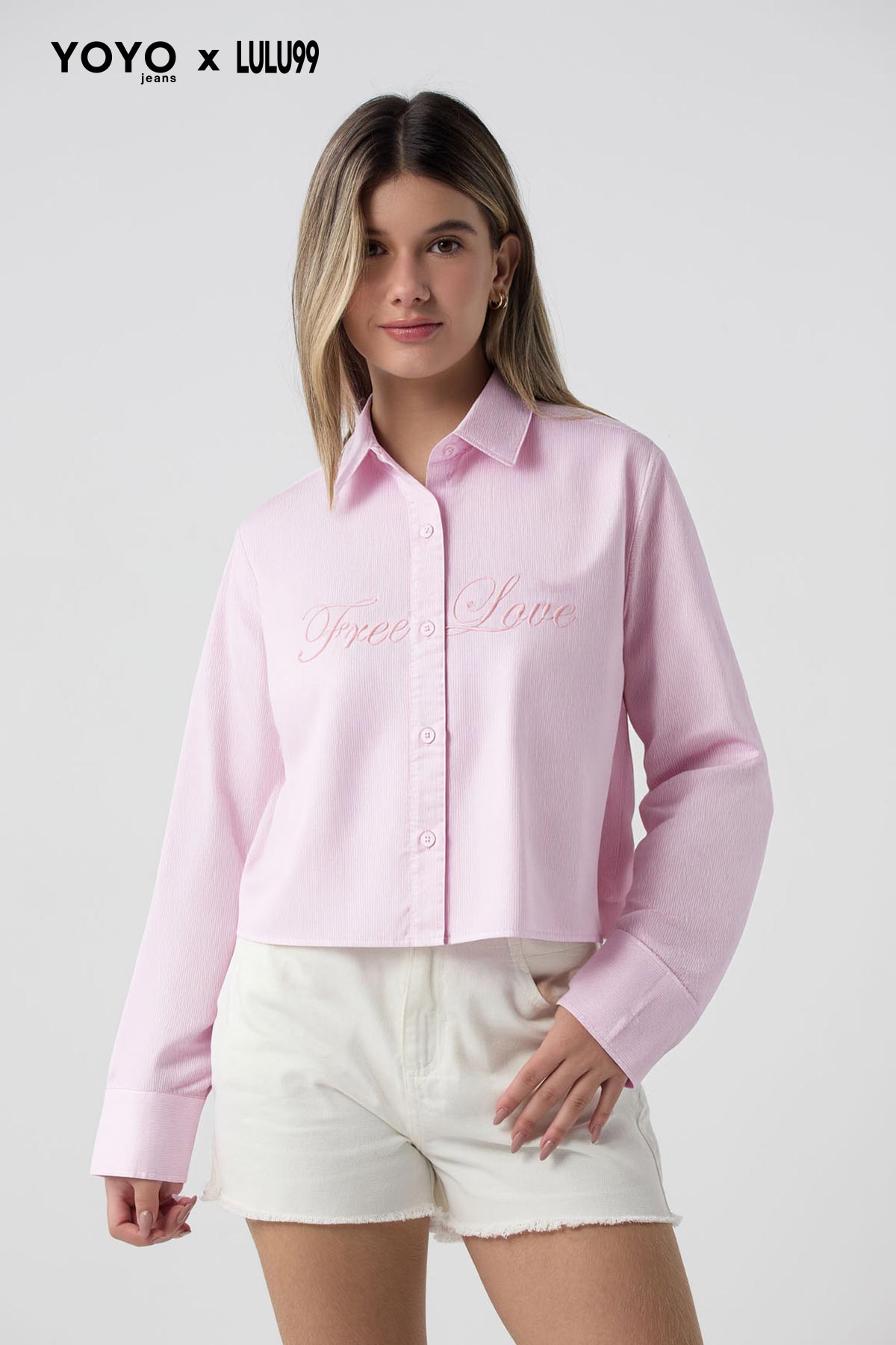 Camisa a rayas rosa claro para jóvenes