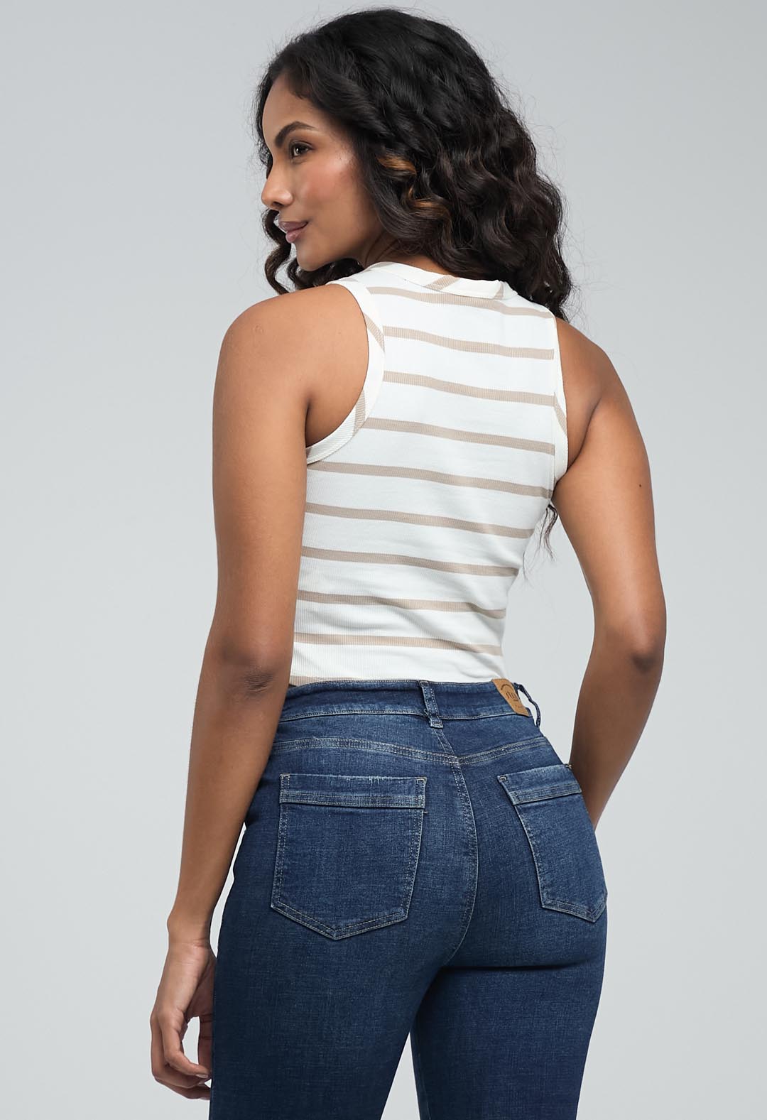 Camiseta a rayas arena1 en rib para mujeres