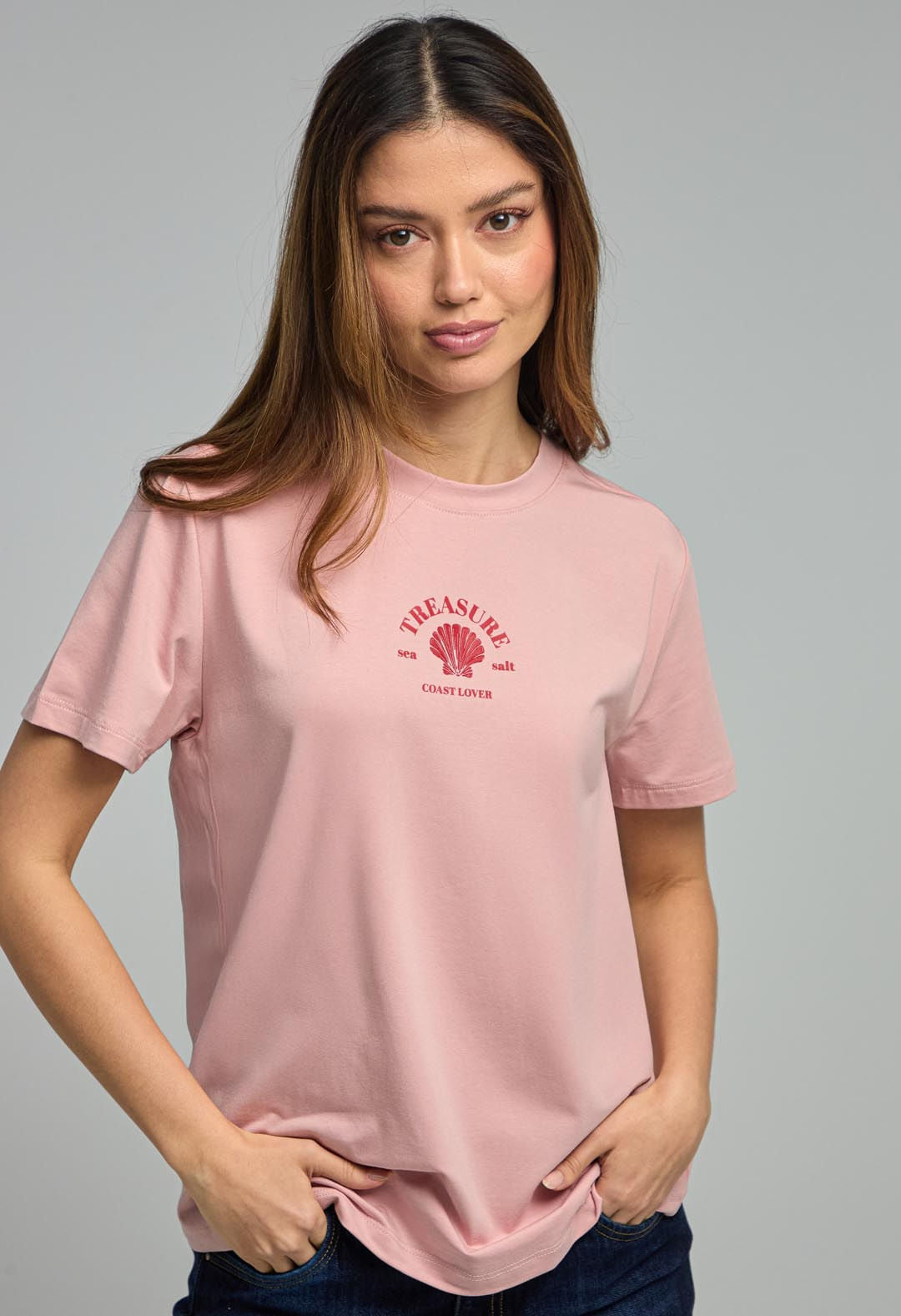 Camiseta palo de rosa estampada para mujeres