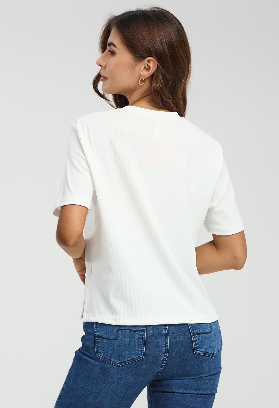 Camiseta en rib marfil estampada para mujeres