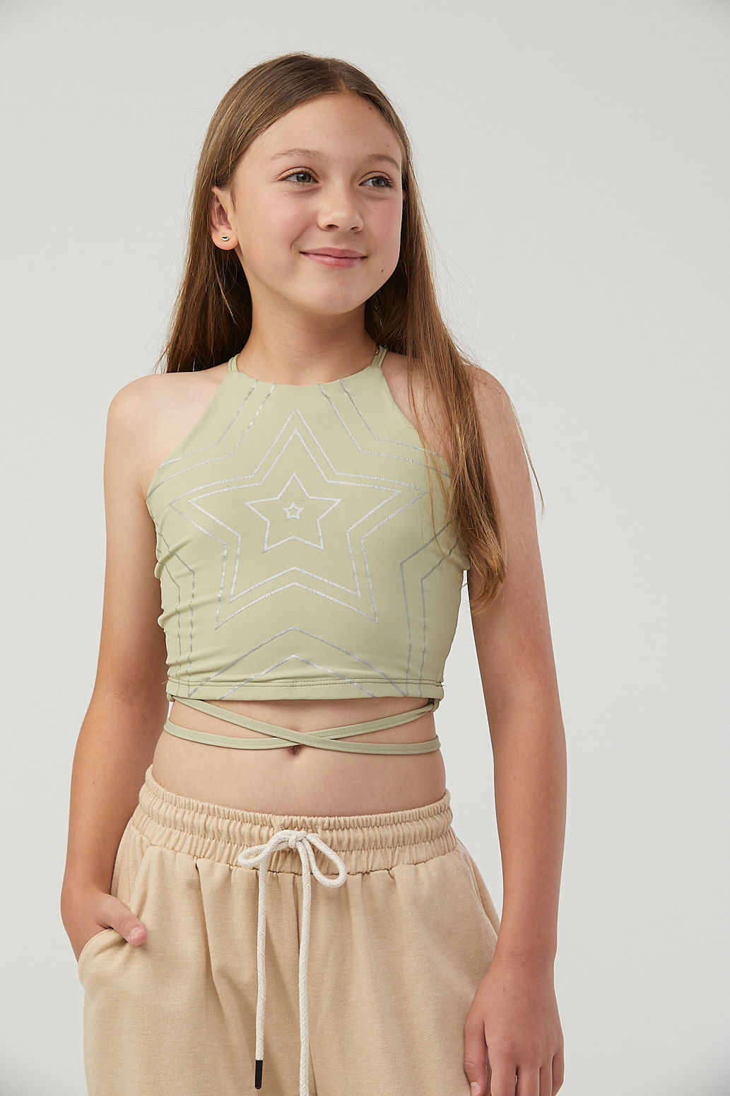Camiseta de tiras pistacho para niñas