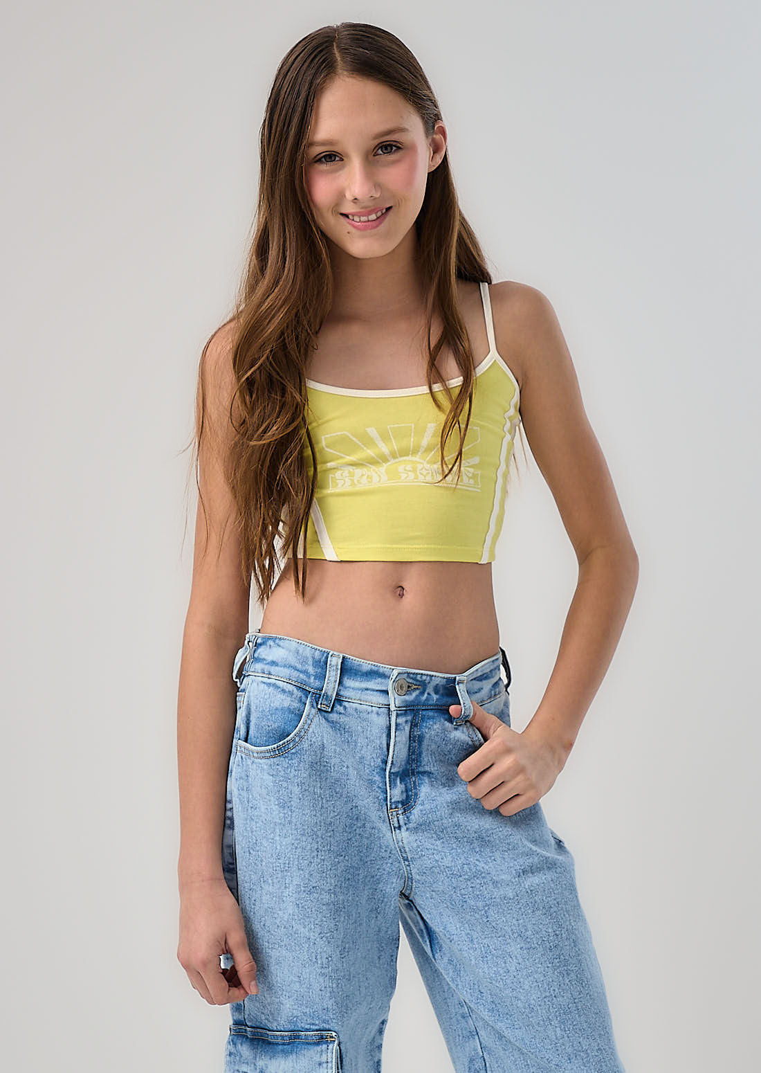 Camiseta verde lima frente estampado para niñas