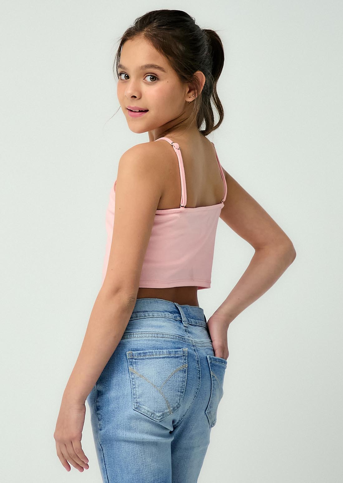 Camiseta palo de rosa tipo pañoleta para niñas