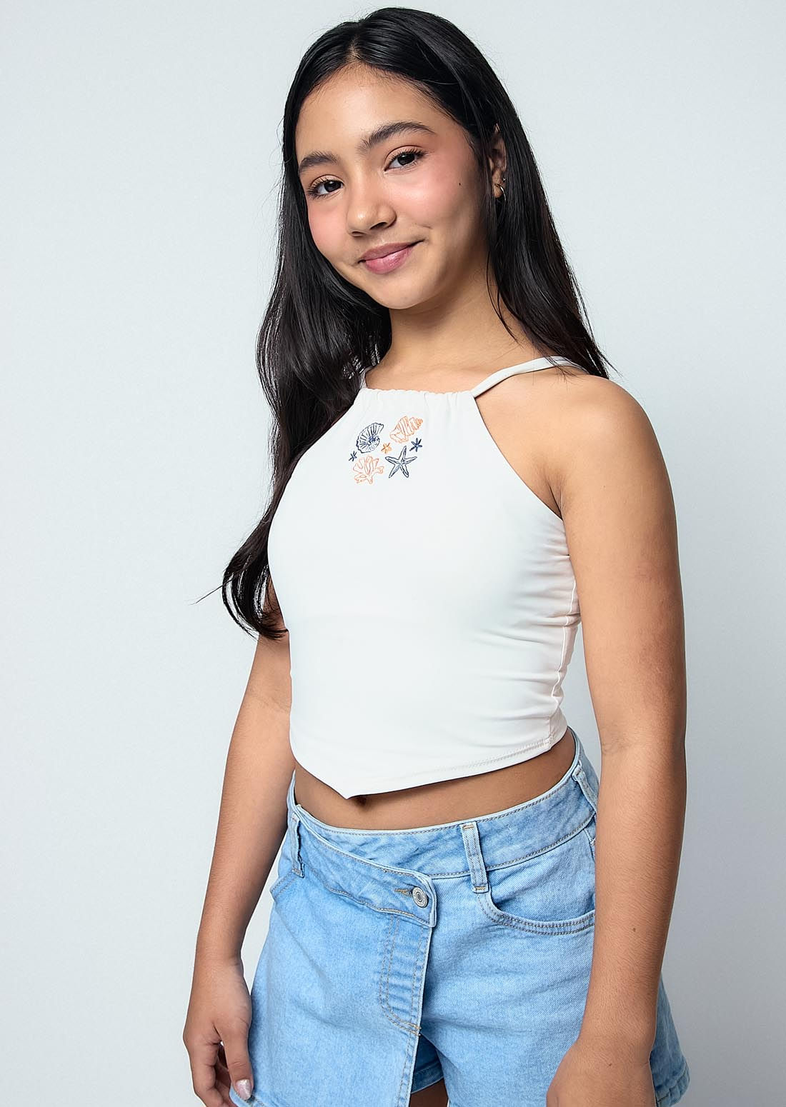 Camiseta marfil con estampado para niñas