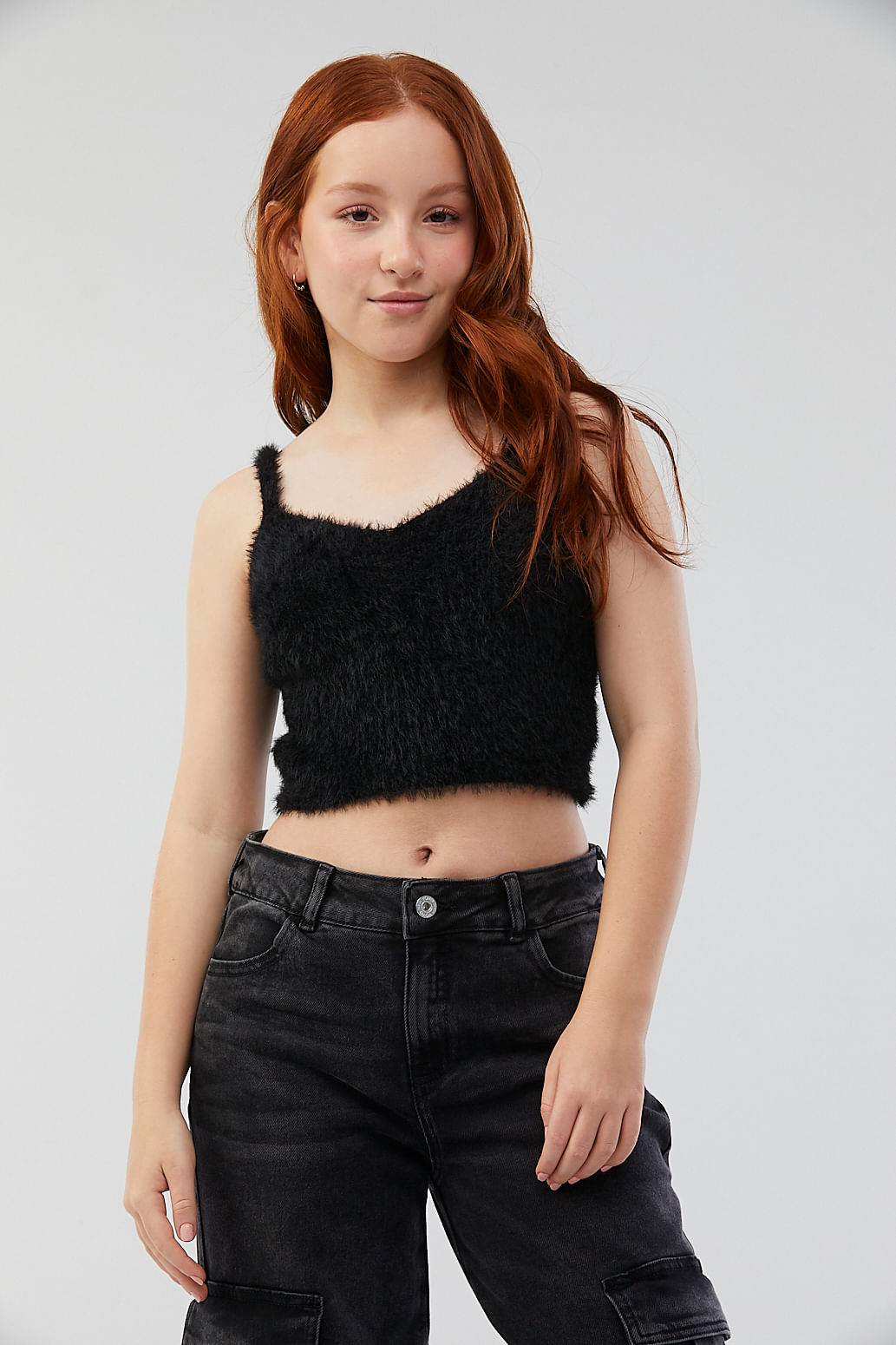 Camiseta negra de tela afelpada para adolescentes