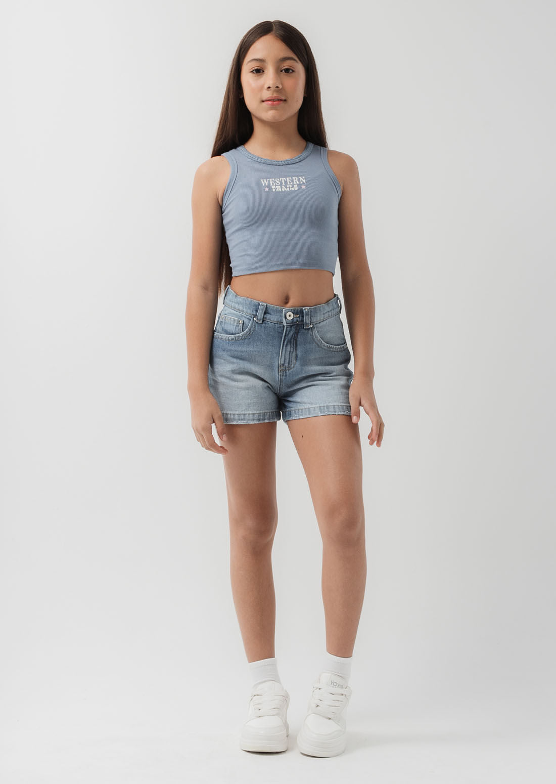 Camiseta azul hortensia en rib para niñas