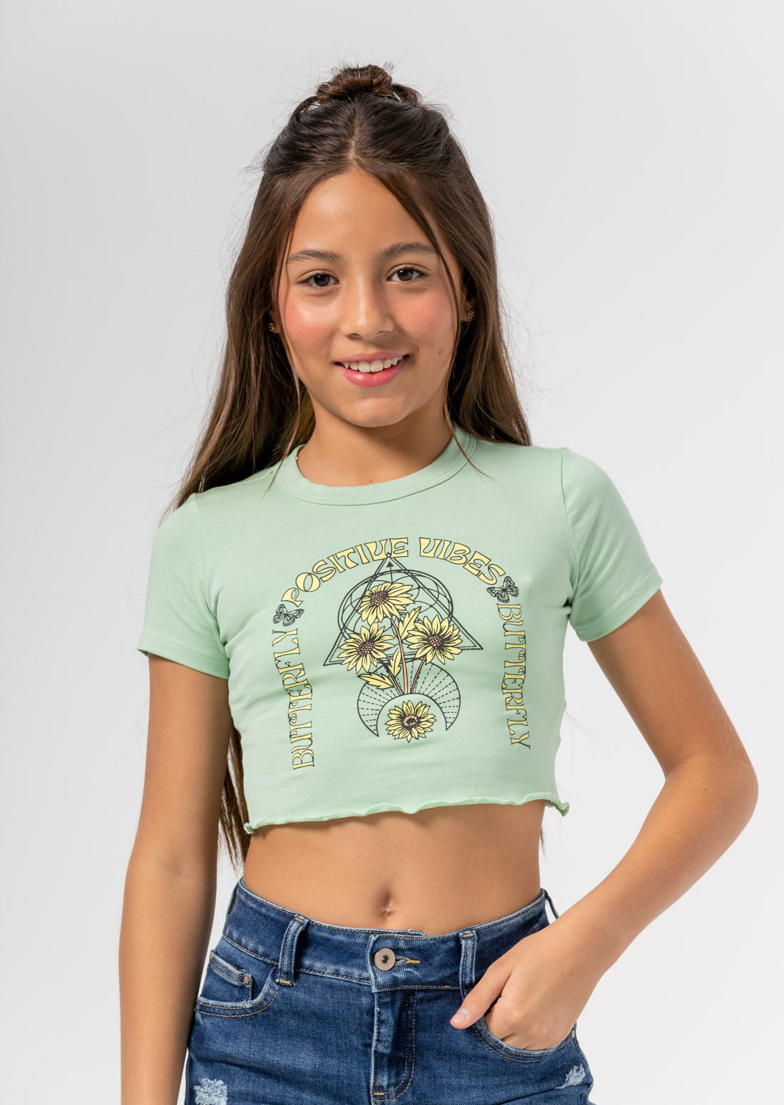 Camiseta menta estampada para niñas