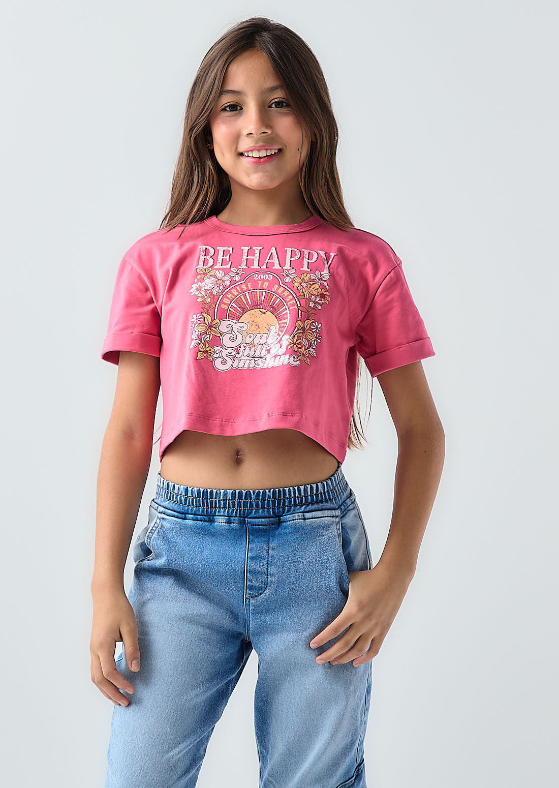 Camiseta magenta manga con guardapolvo para niñas