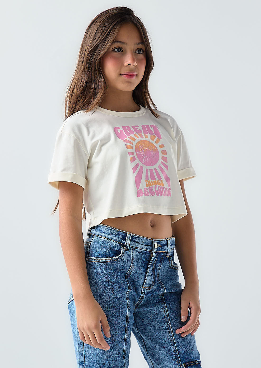 Camiseta marfil manga con guardapolvo niñas para niñas