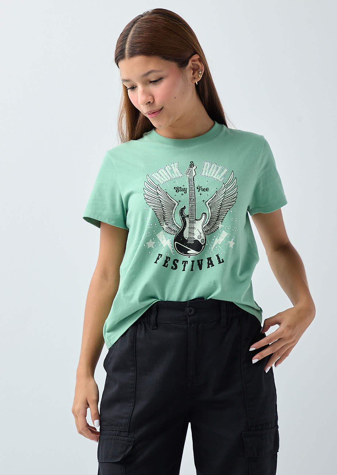Camiseta menta frente estampado para adolescentes