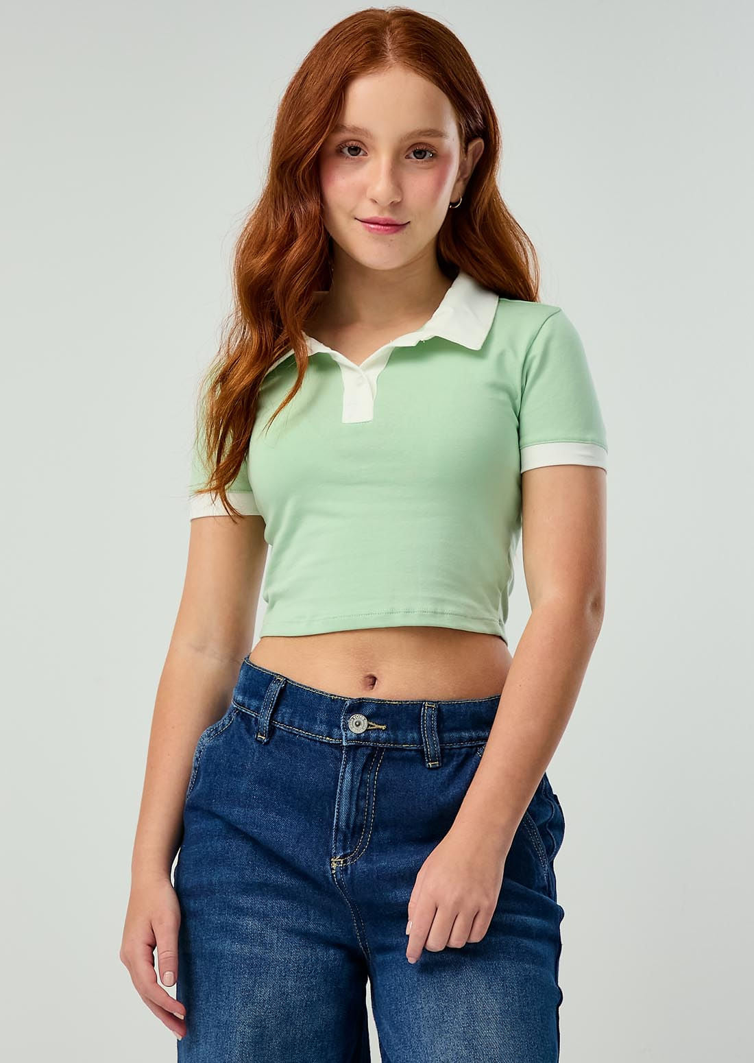 Camiseta menta cuello camisero para adolescentes