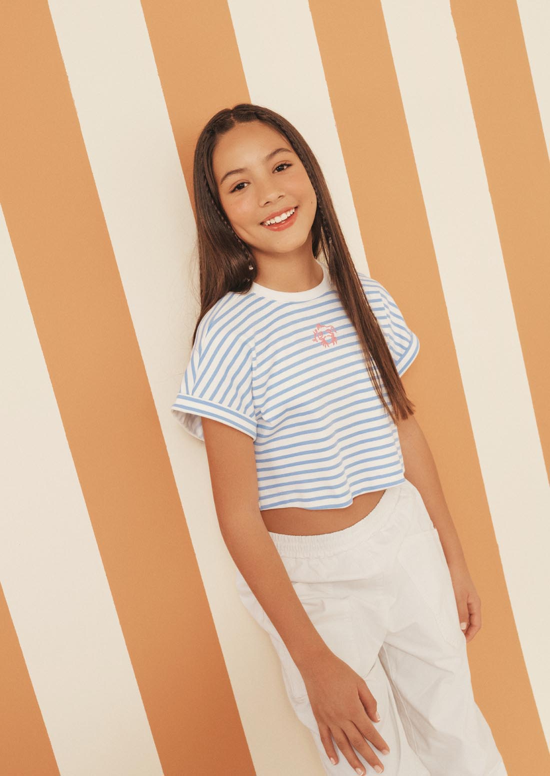 Camiseta a rayas azul claro para niñas