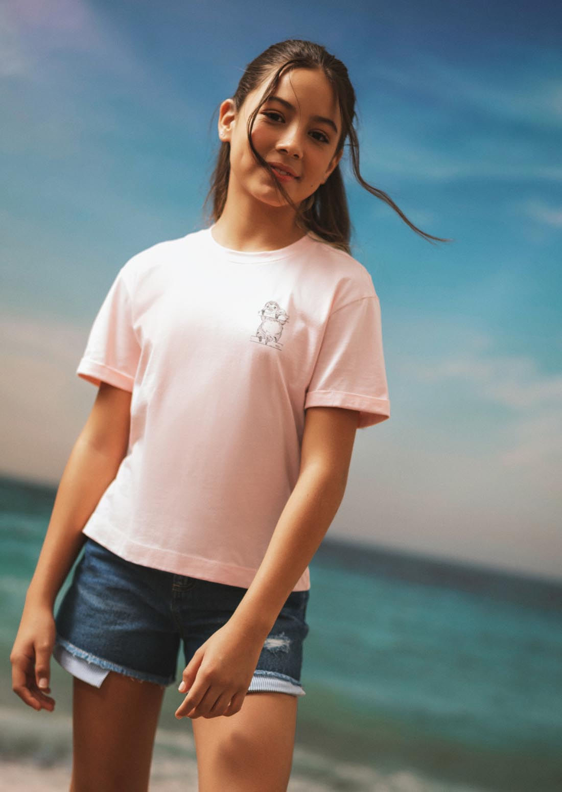 Camiseta rosa claro estampada para niñas