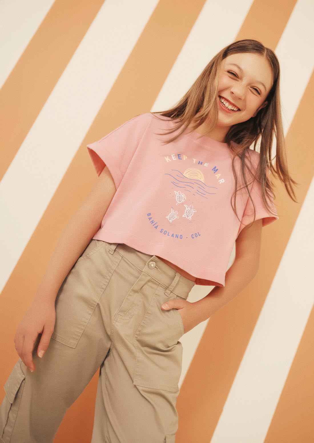 Camiseta palo de rosa estampada para niñas