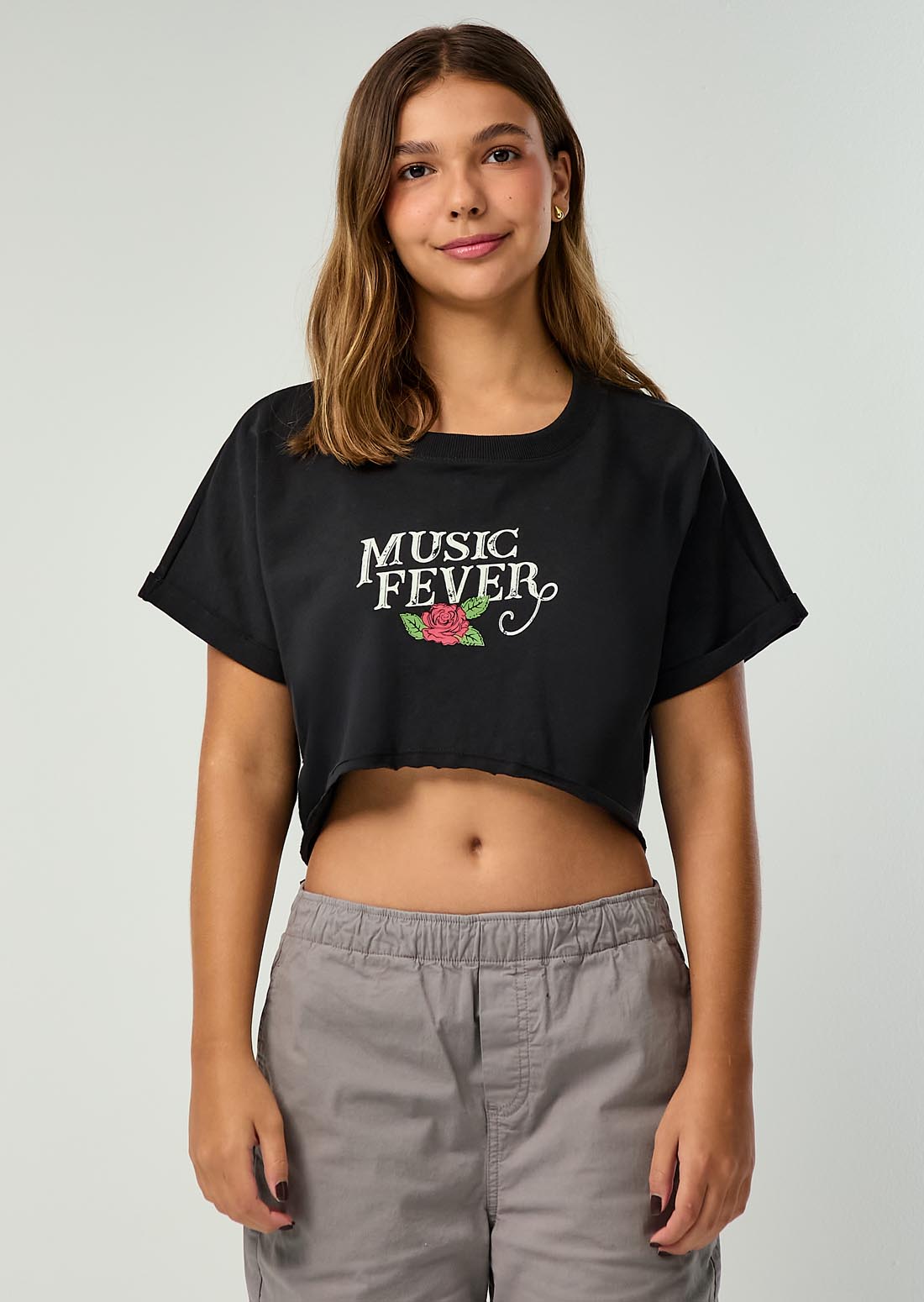Camiseta negra estampada para adolescentes