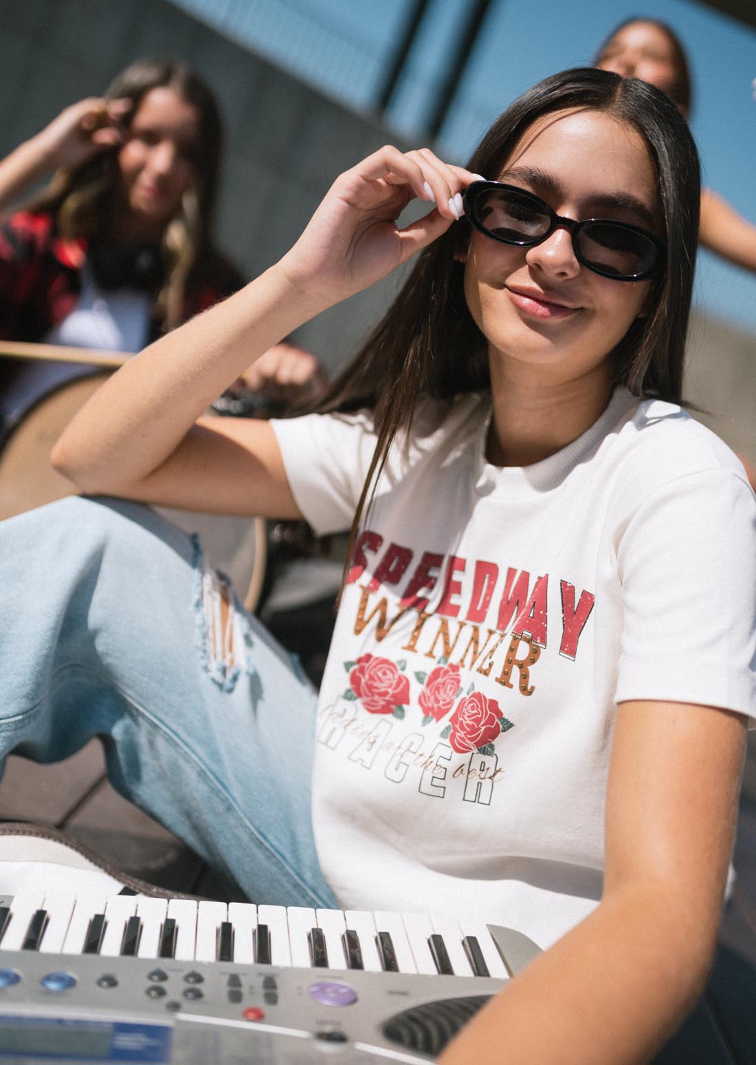 Camiseta marfil estampada para adolescentes