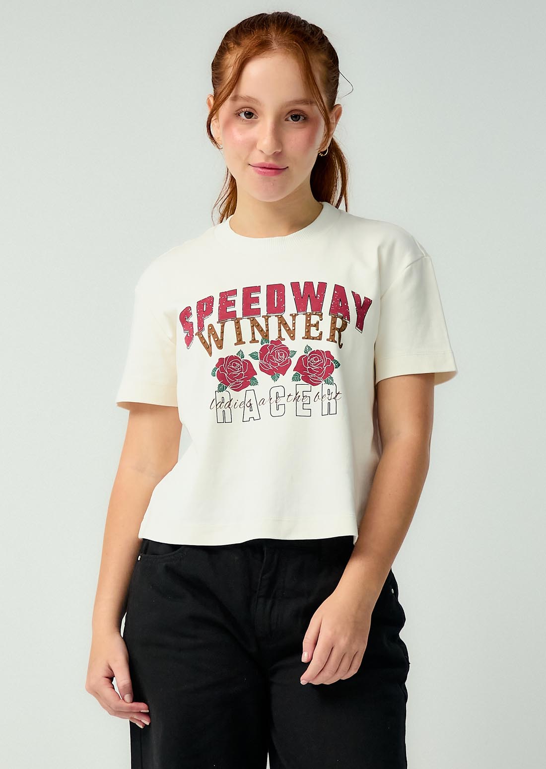 Camiseta marfil estampada para adolescentes