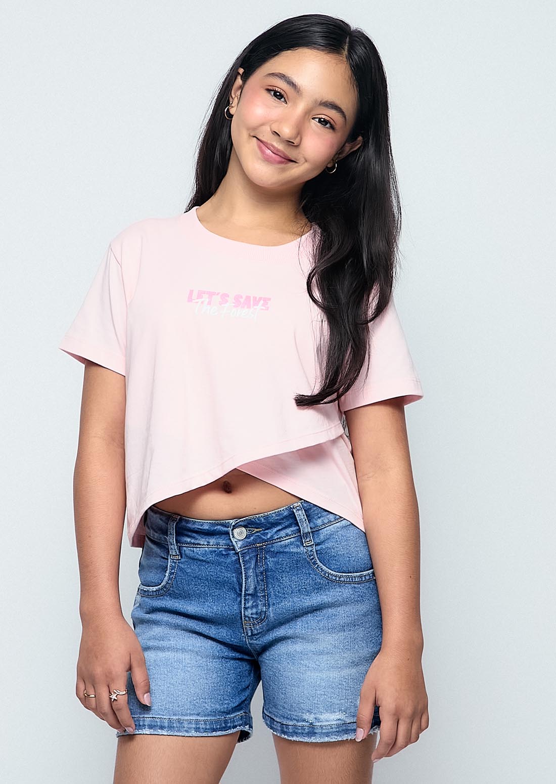 Camiseta rosa pastel1 frente cruzado para niñas
