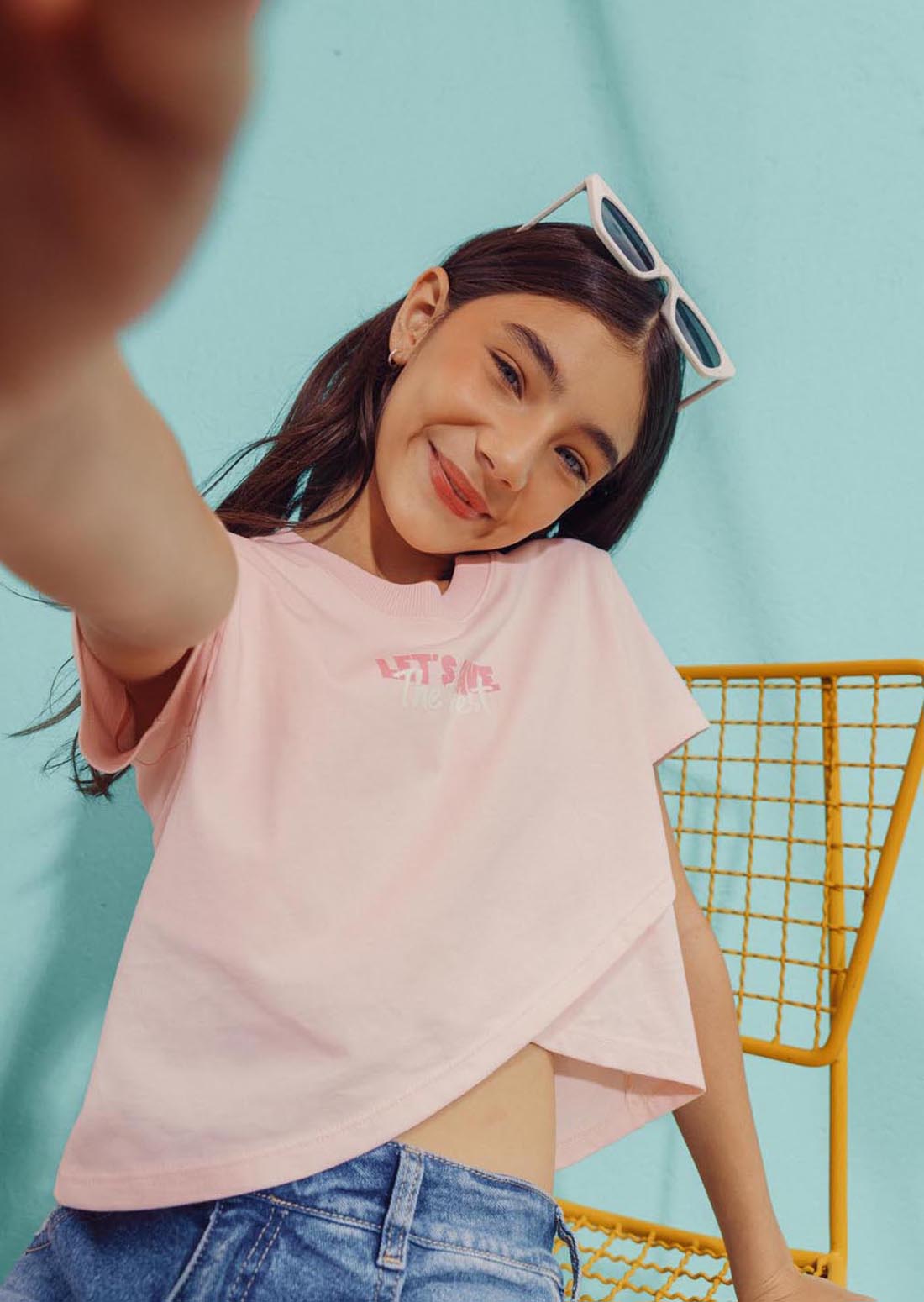Camiseta rosa pastel1 frente cruzado para niñas