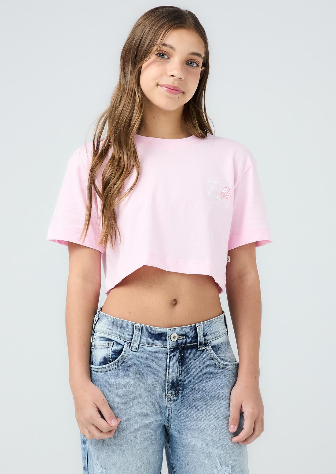 Camiseta rosa pastel estampada para niñas