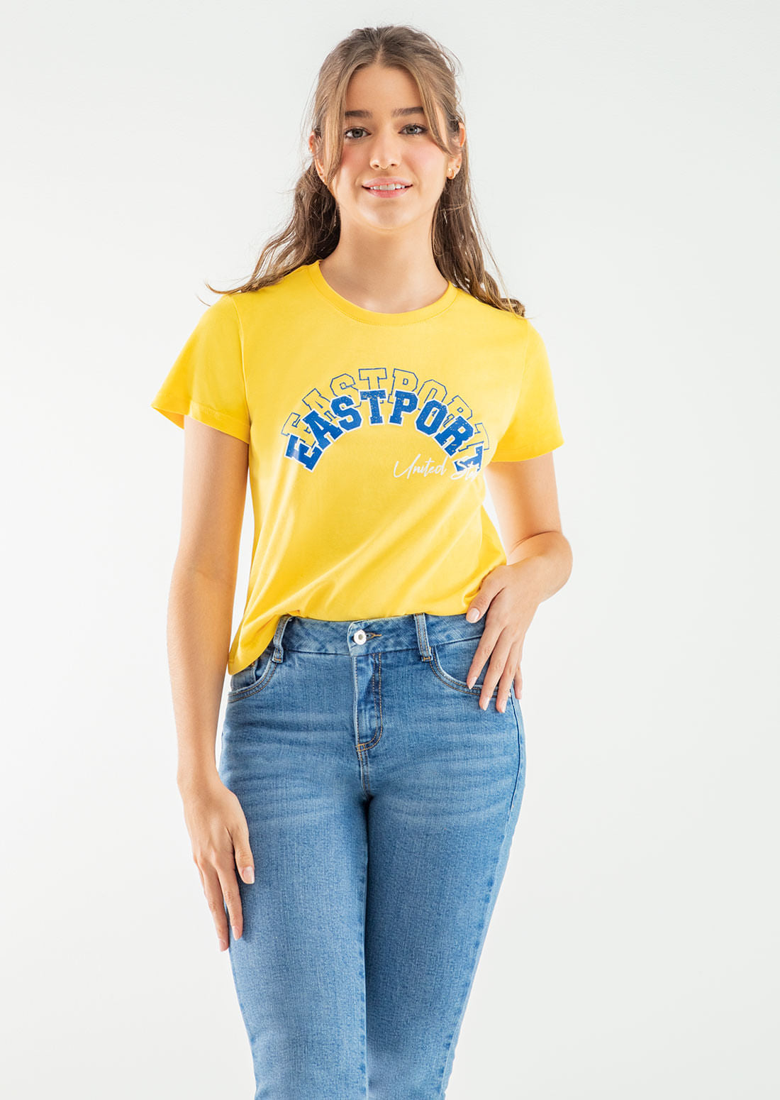 Camiseta amarilla estampada en frente para jóvenes