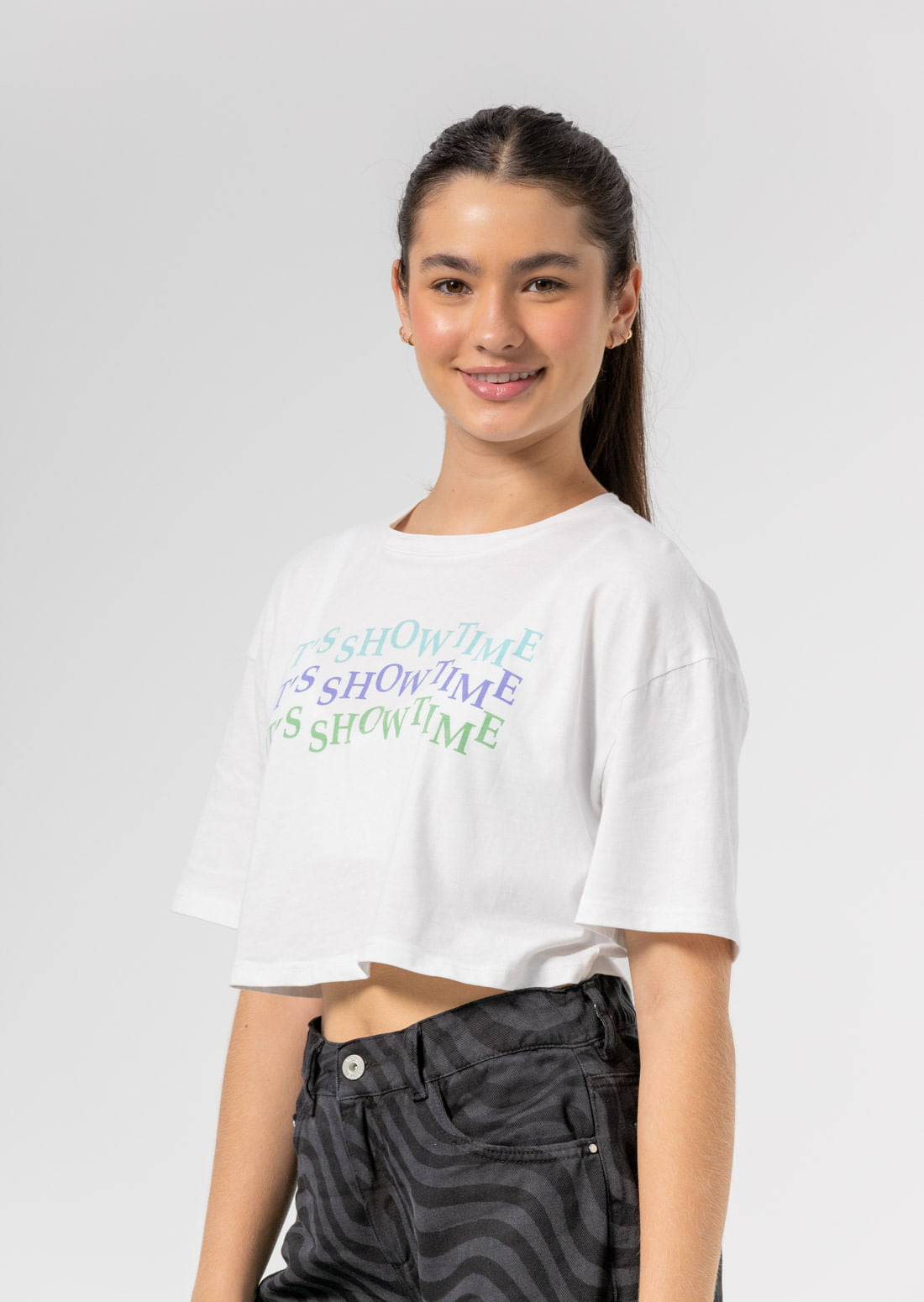 Camiseta oversize blanca con estampado para adolescentes