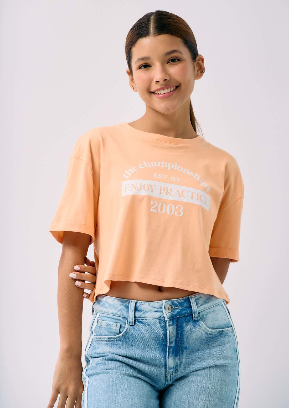 Camiseta naranja claro frente estampado para jóvenes