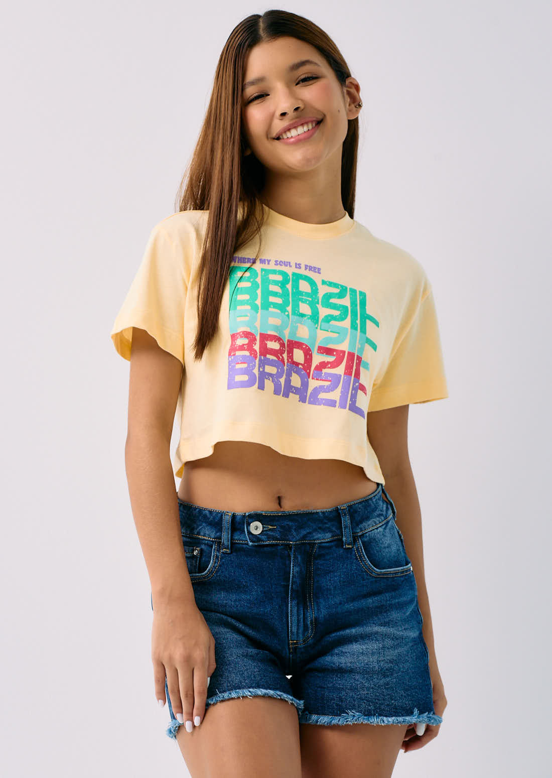 Camiseta amarillo pastel estampada para adolescentes