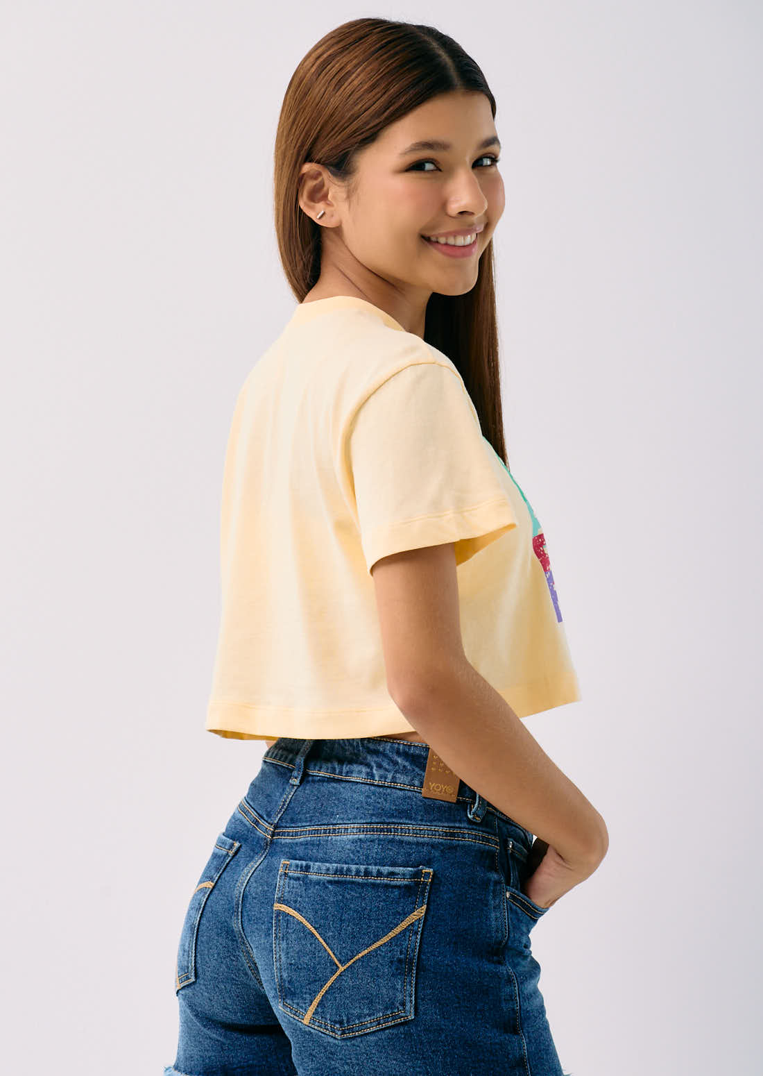 Camiseta amarillo pastel estampada para adolescentes
