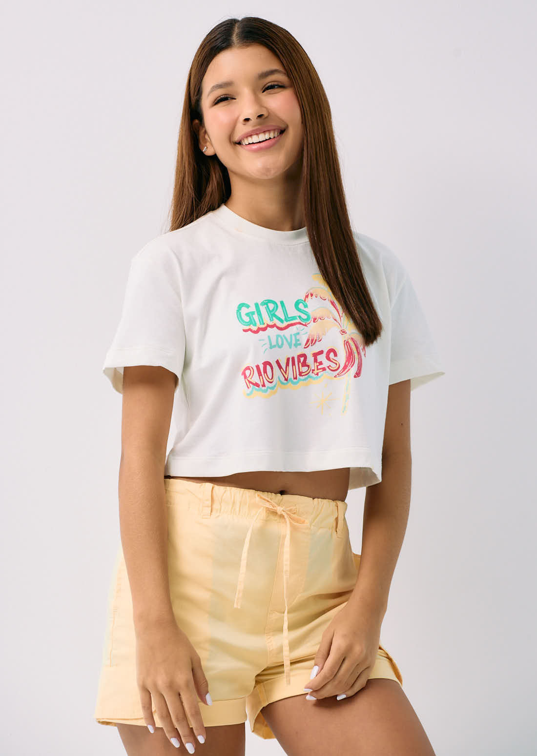 Camiseta marfil estampada para adolescentes