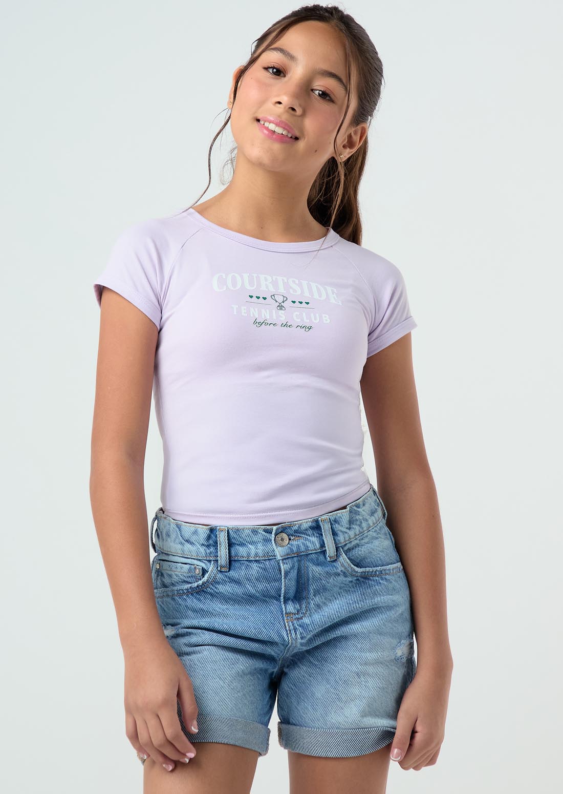Camiseta lila pastel estampado en frente para niñas