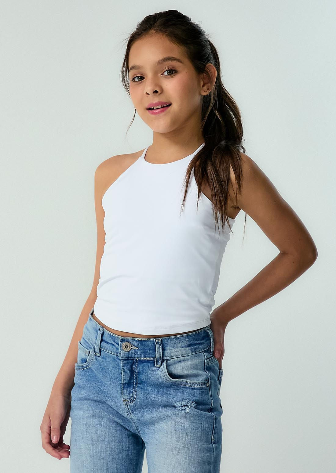 Camiseta blanca de tiras para niñas