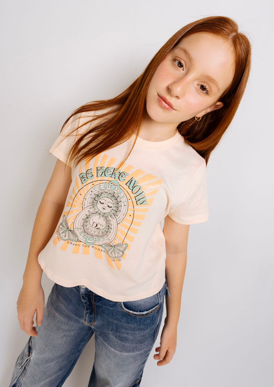 Camiseta melón pastel estampada en frente para adolescentes