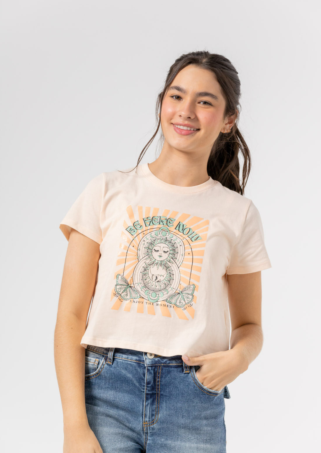 Camiseta melón pastel estampada en frente para adolescentes