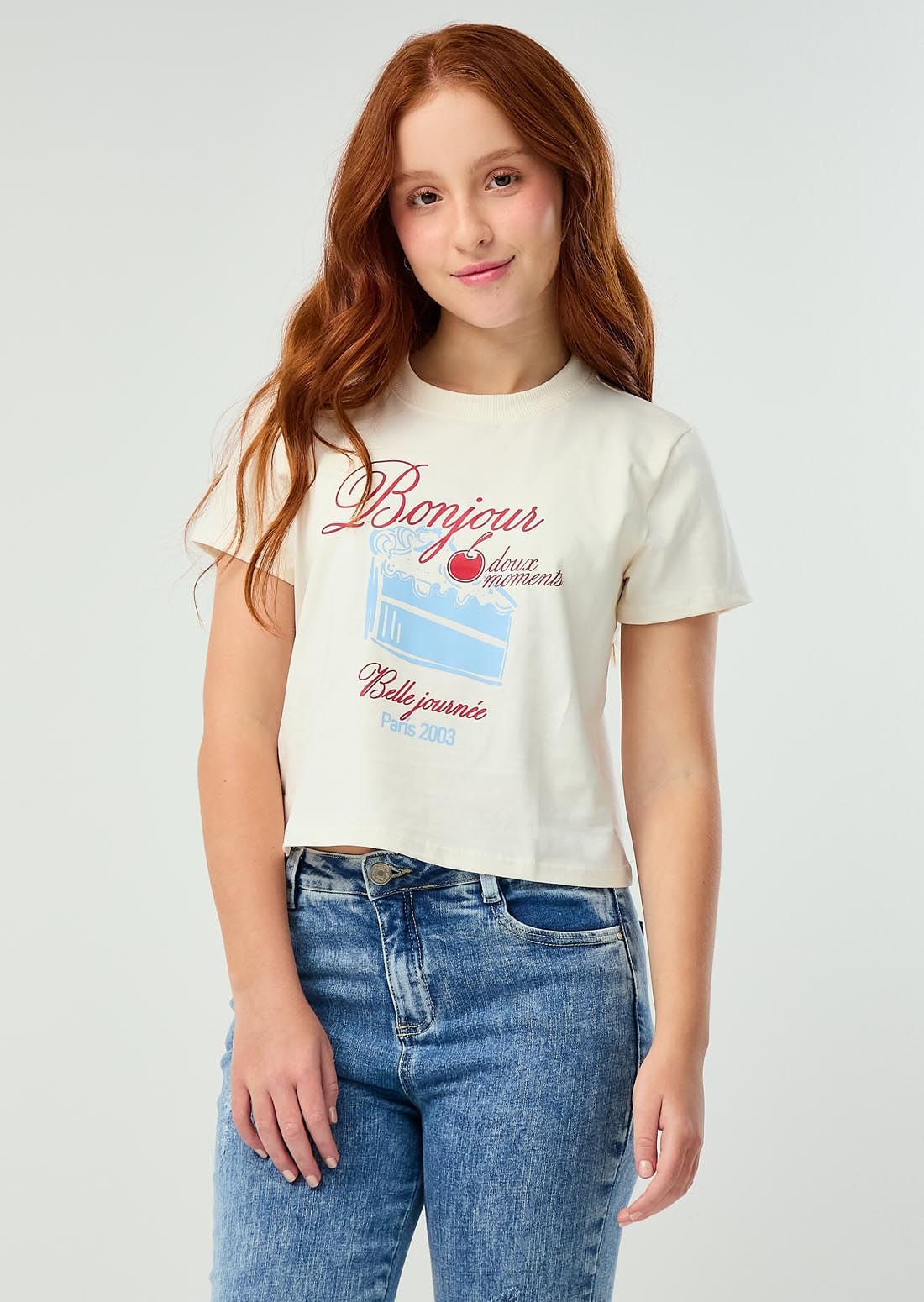Camiseta marfil estampada para adolescentes