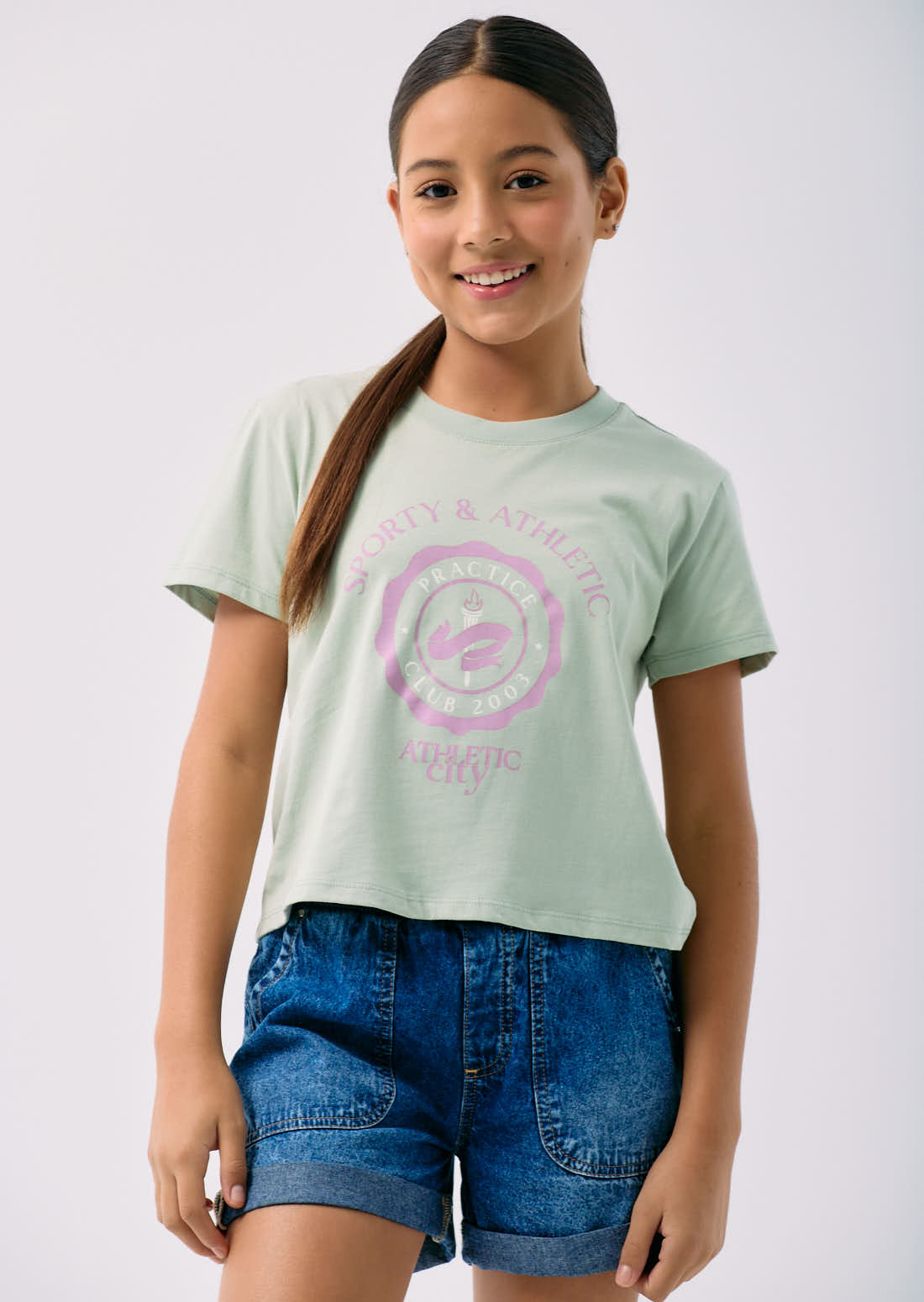 Camiseta menta estampada para niñas