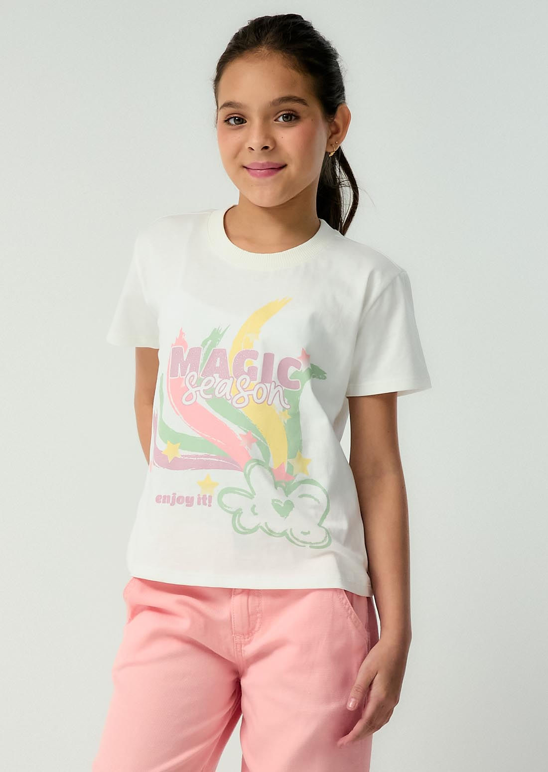 Camiseta marfil estampado para niñas