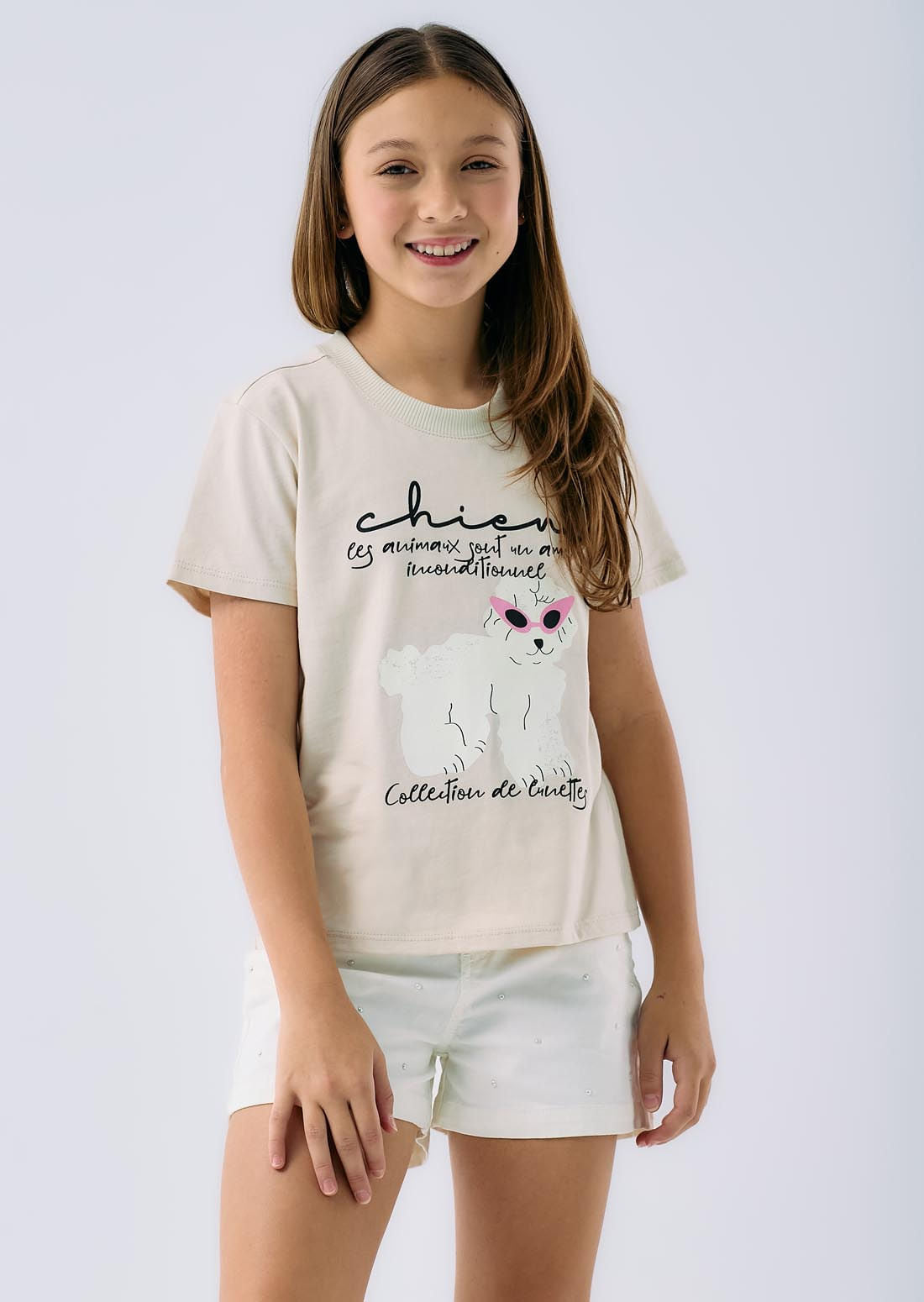 Camiseta arena estampada en frente para niñas